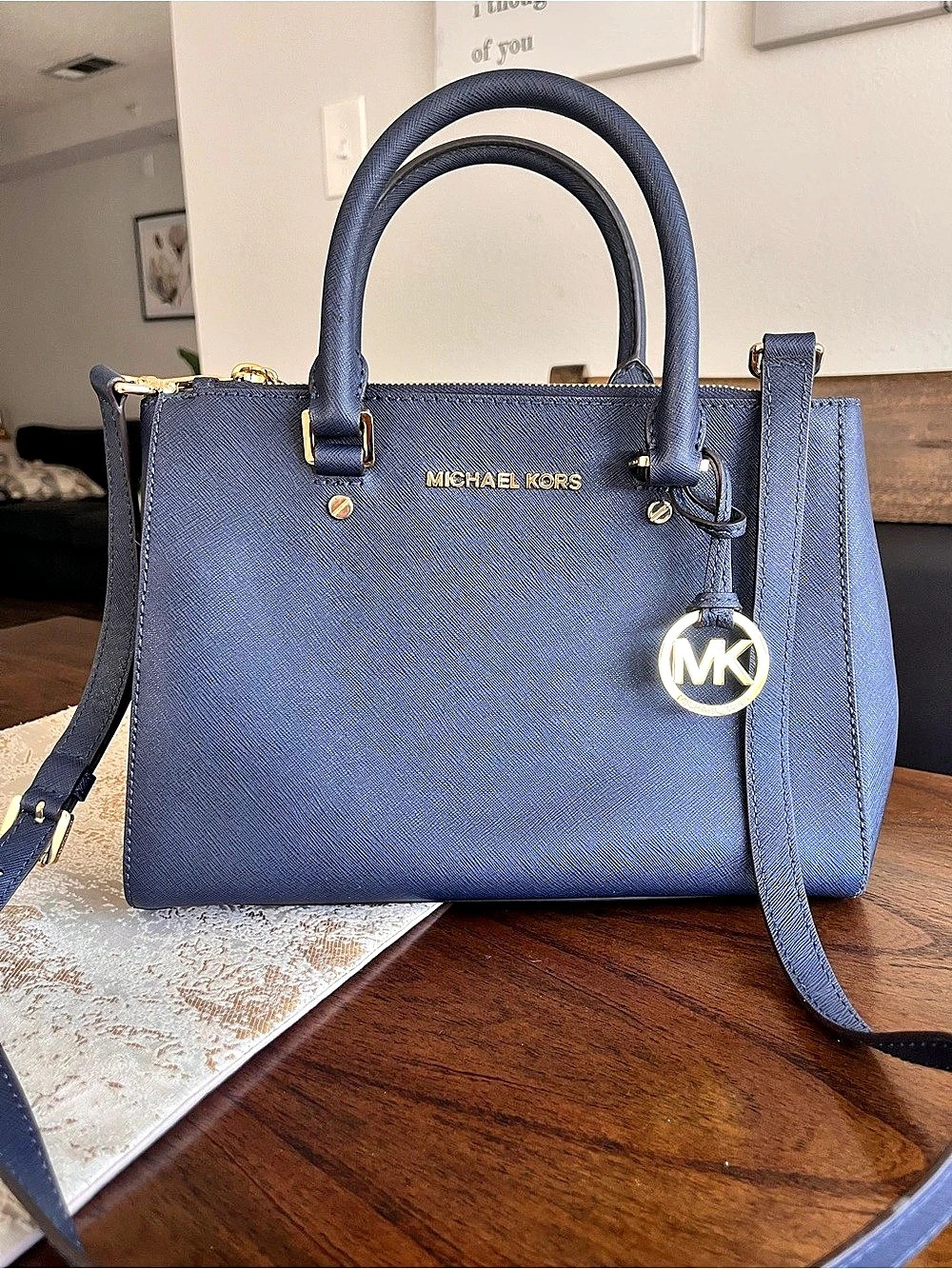 Michael Kors Sutton Medium Saffiano Leather Satchel Blue